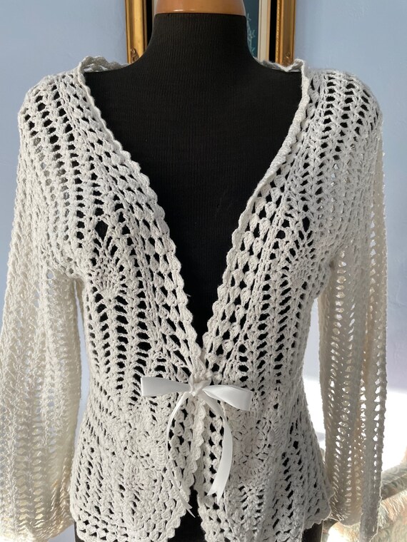 Vintage Off-White Knitted Jacket: Ramie Cotton Bl… - image 4