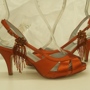 Copper Wedding Shoes Dyed, Small Platform, Peep Toe Slingbacks, Fringe, Dancing Shoes, Pageant, Prom, Mother of the, Bridesmaids, Cinnamon,