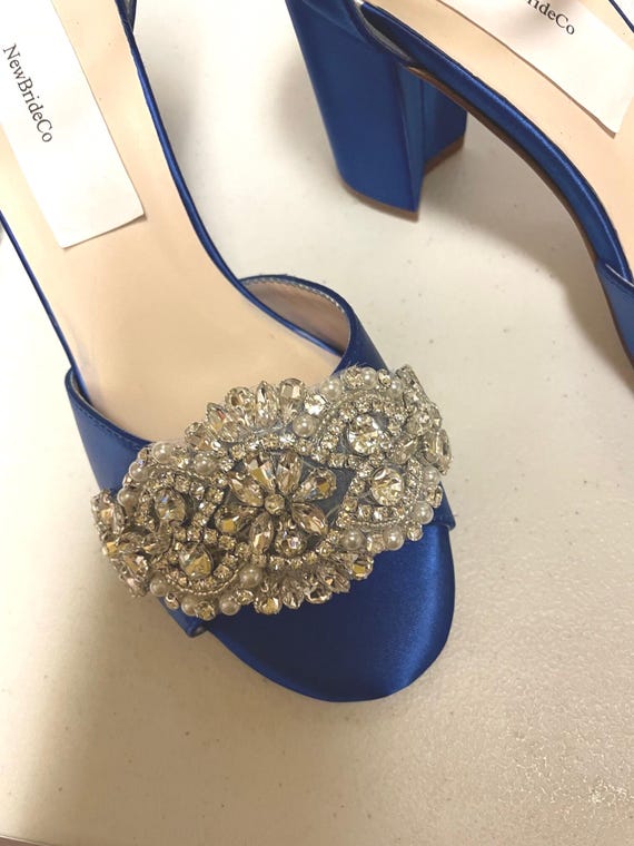 royal blue dress shoes for ladies Satin Wedding Shoes: Bling Rhinestone Block Heels AllProducts