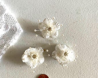 2 Ivory Hair flowers, Brides hair flowers ivory plus more colors small alligator clips for Communion Veil, flower girls ivory hair flowers
