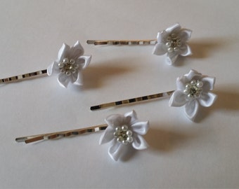 Two White Ivory hair flowers, hair embellishment Bridesmaid,Two flowergirl flower hair pin, Beach Destination, Evening, Daytime Wedding Chic