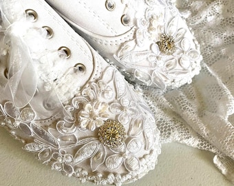 Chaussures de tennis de mariée, chaussure de mariée plate en toile