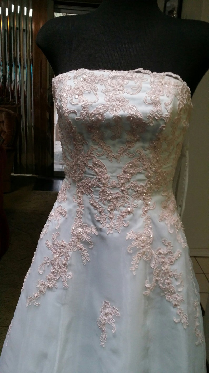 Pink Wedding Dress Strapless White Pink A Line XS Small Dress - Etsy