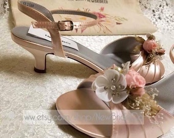 BLUSH PINK Shoes 1 3/4'' heel Spring Wedding shoes,BLUSH Brides Low Heel Shoes Open Toe Ankle Strap,Blush short heels Victorian style shoe