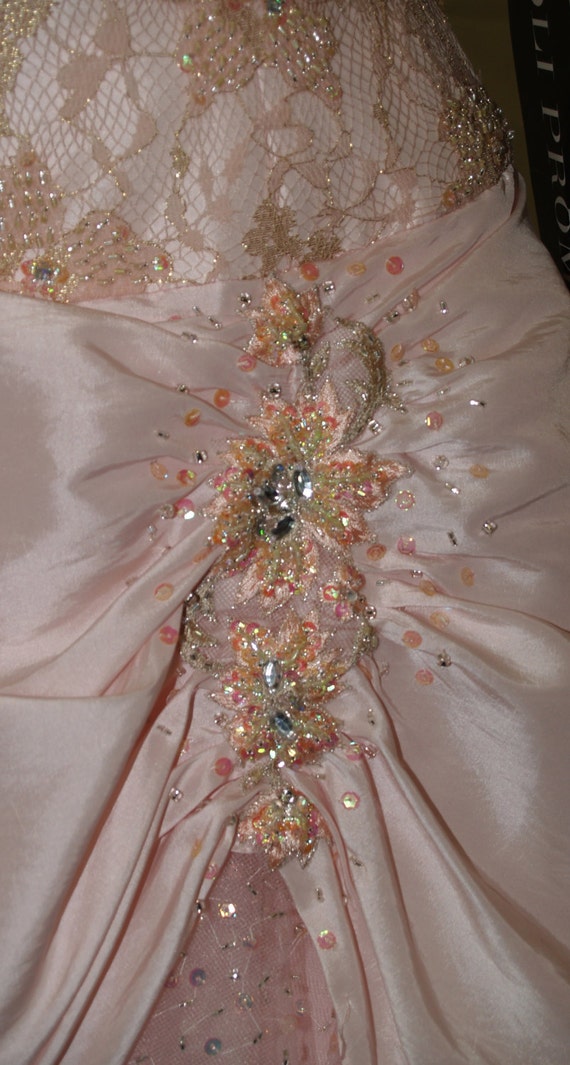 Prom Vintage Dress Pink, strapless dress beaded b… - image 4