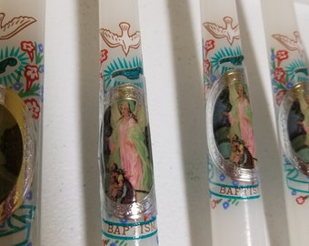 Baptism candles with guardian angel picture in a gift box, Vela de Bautizo, Guardian angel candle, Baptism Candle Sale