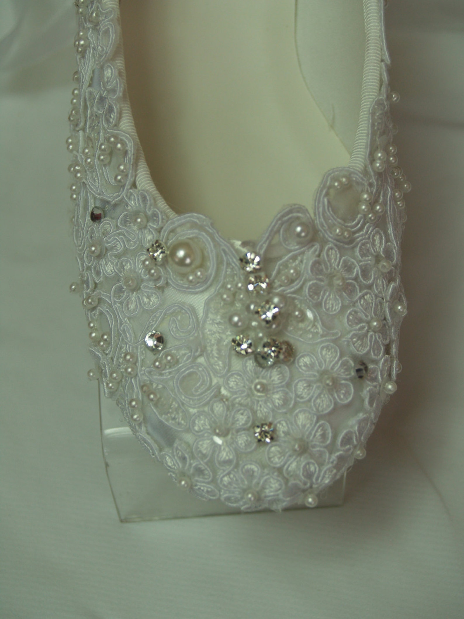 wedding ballet style slippers regally enhanced w lace swarovski crystals and pearls - white or ivory, edwardian, great gatsby, o