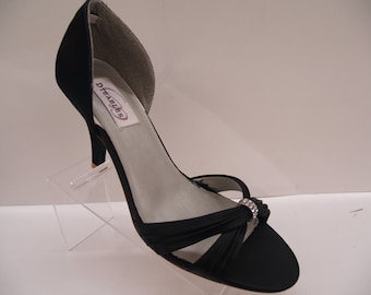 SALE Size 9 BLACK heels,Open Toe D'Orsay BLACK Pumps,Prom shoes Night Club,Black Satin Pumps Goth, Special Occasion Evening Pumps