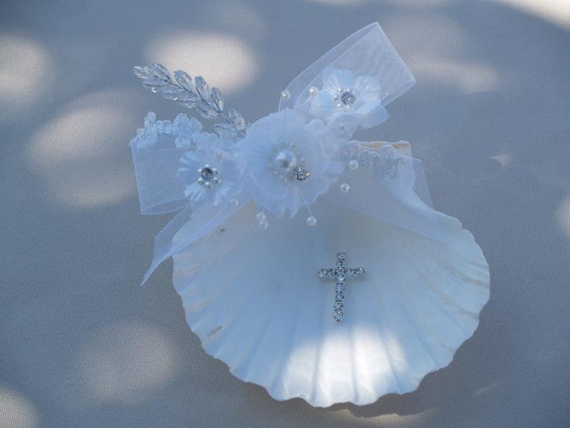 Baptism Shell for Ceremony Colors White Ivory Pink Gold Shell | Etsy