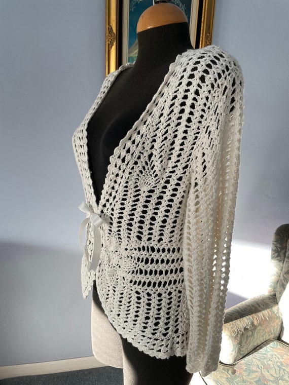 Vintage Off-White Knitted Jacket: Ramie Cotton Bl… - image 7