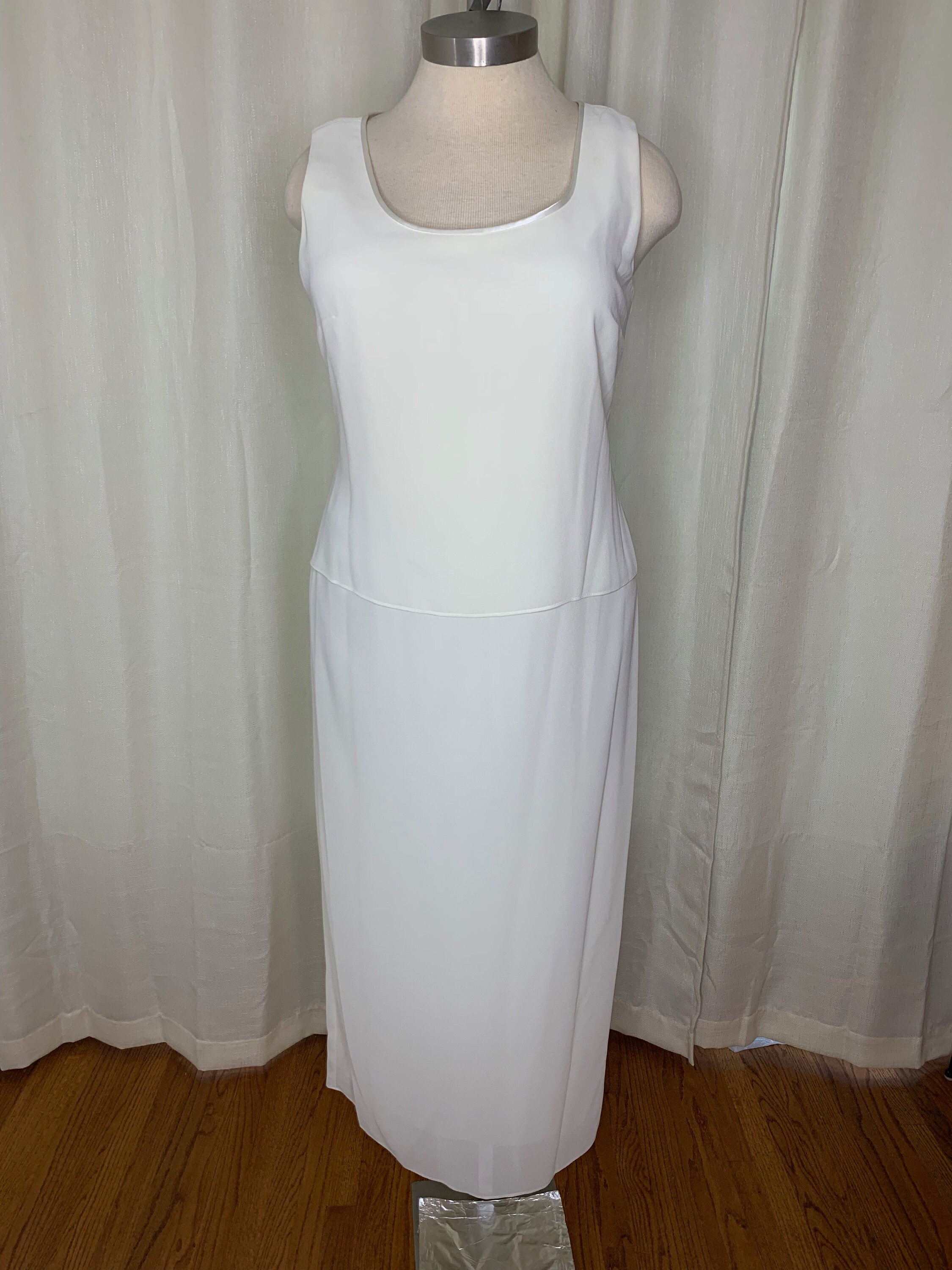 Vintage Patra Ivory Dress with Jacket: Beaded Satin Trim, Size 18 Vintage Patra Ivory Dress with Jacket: Beaded Satin Trim, Size 18