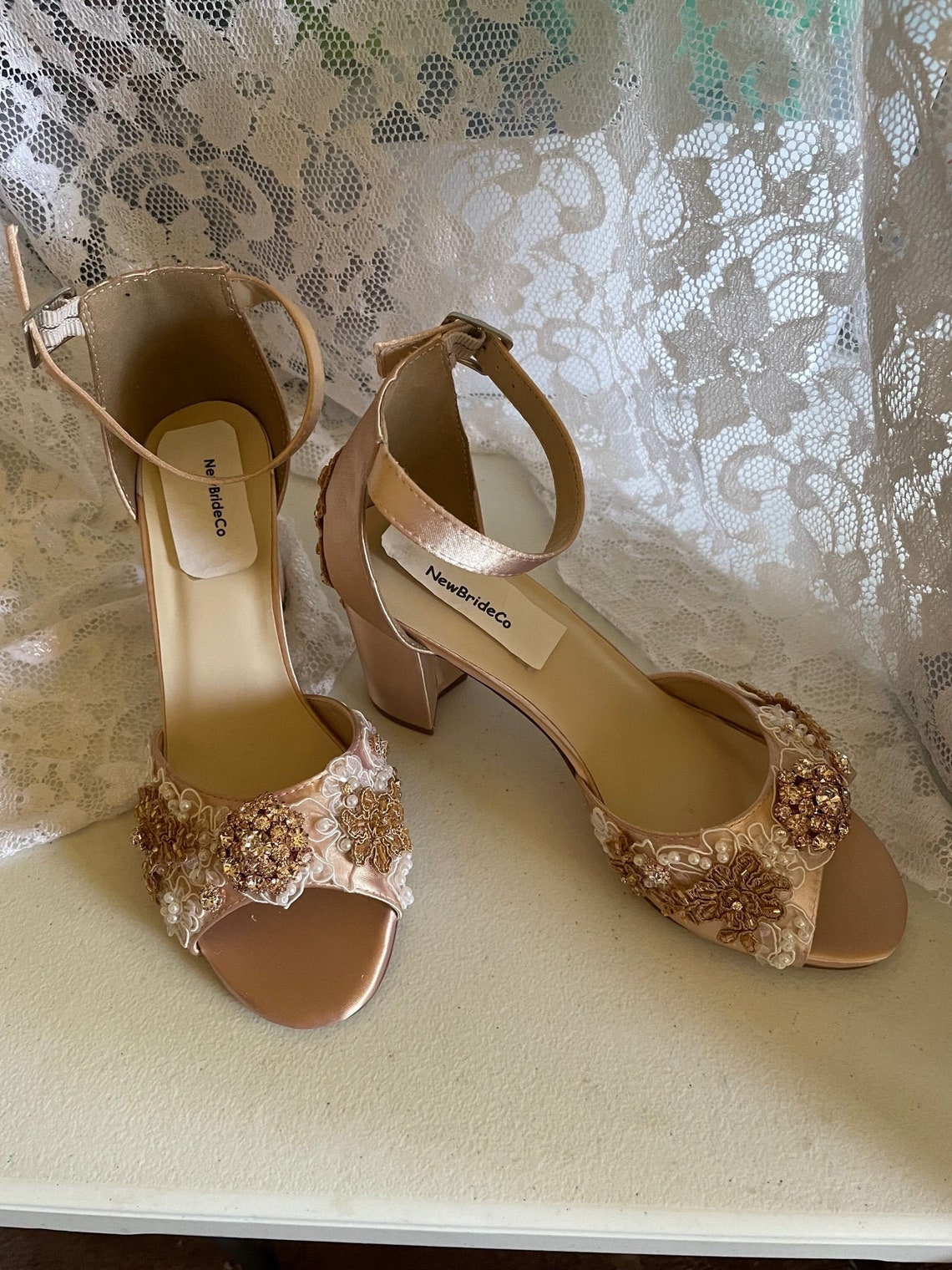 Rose Gold Shoes 2 1/2 thick heels trimmed with lots of | Etsy