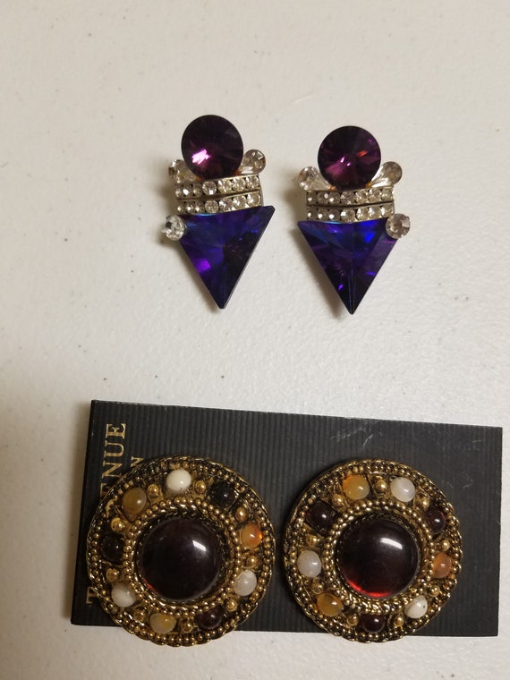 90s earrings copper tones, 90s earrings purple gl… - image 3