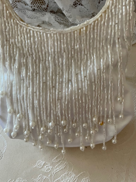 WHITE BEADED Evening bag, small White wedding purs