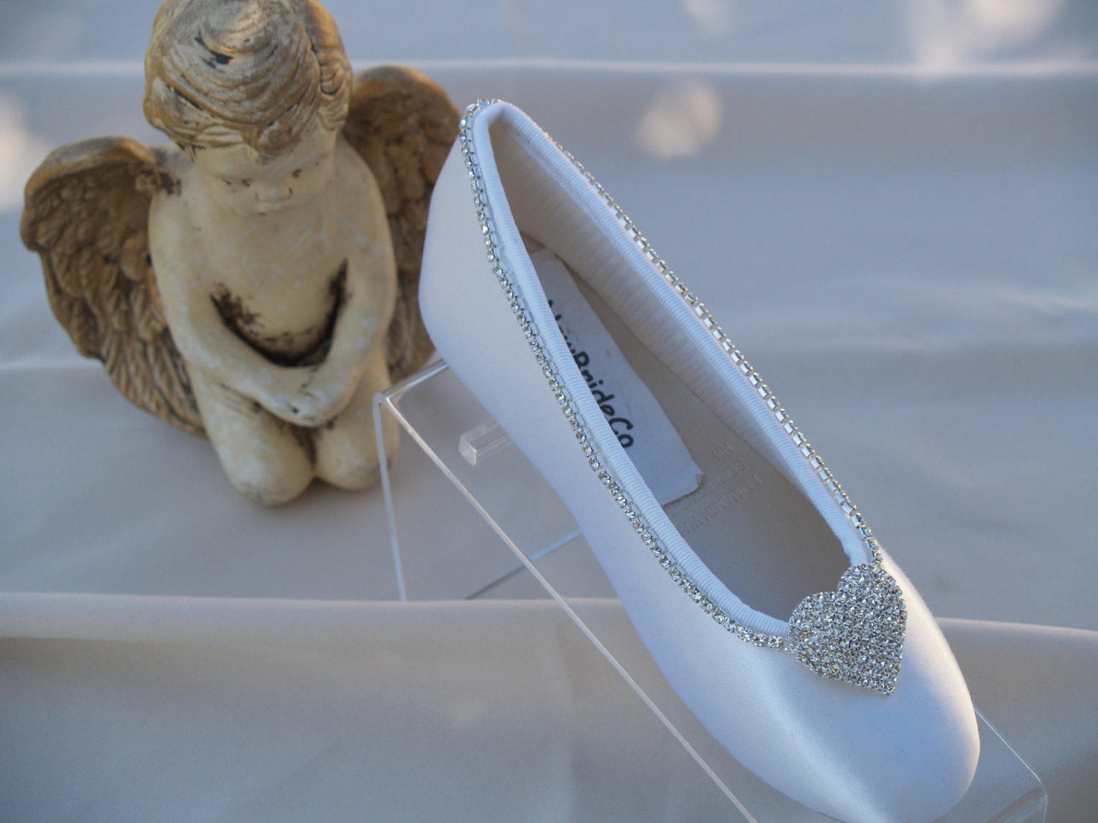 shoes flower girls crystal heart satin crystals edging flats, girls wedding ballet style slippers, closed toe flats,chic