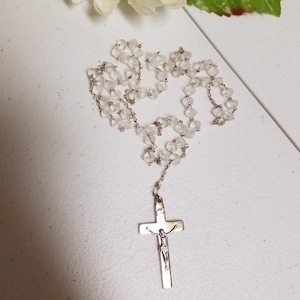 Communion Rosary frosted glass beads,Baptism Rosary beads,Brides Rosary beads,Catholic Rosary,Vintage Gold Rosary beads
