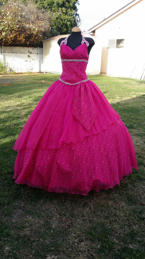 Size 6 Vintage Fuchsia Prom Dress floor length halter… - Gem