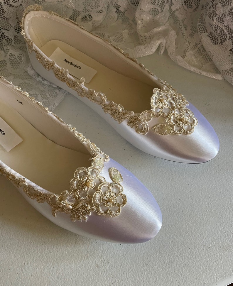 Ivory Champagne Wedding Flats Bride Shoes Elegantly Gold Etsy