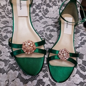 Green Shoes Low Wedge 1 Inch Heel Crystals, Wedding Short Heel,prom ...