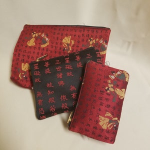 Chinese silkie bags set, three piece set of bags, 3 zippered bags Chinese motifs,