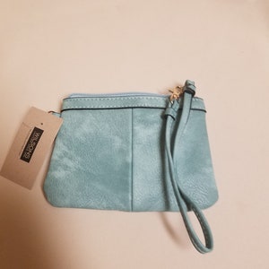 blue leather bag, blue small bag, Wilson&#39;s leather bag, vintage blue wrist bag 90s, vintage leather blue bag 90s