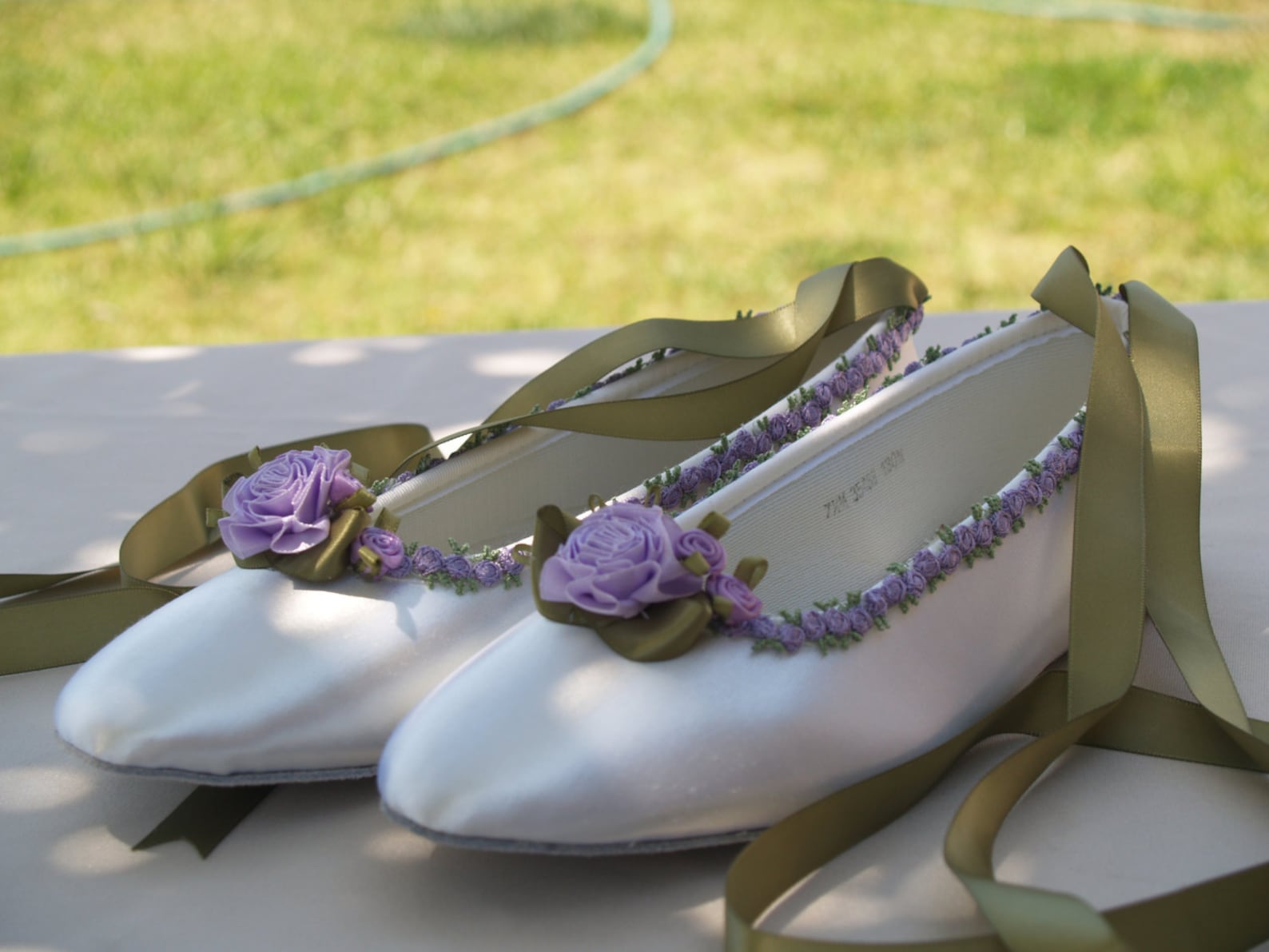 fairy tale wedding flats lavender flower trim green lavender, ivory or white ballet style slipper style lace up ribbon style,tou fairy tale wedding flats lavender flower trim green lavender, ivory or white ballet style slipper style lace up ribbon style,tou