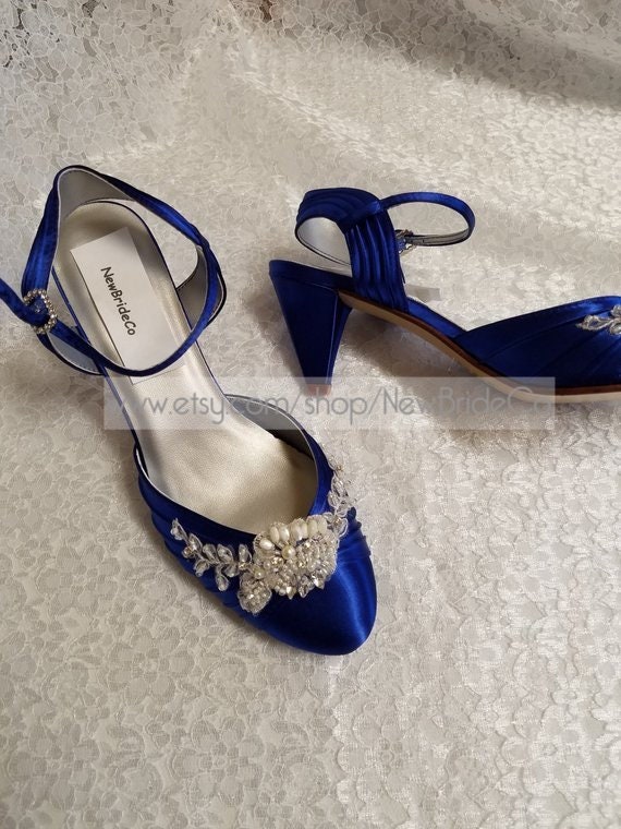 blue mid heel wedding shoes