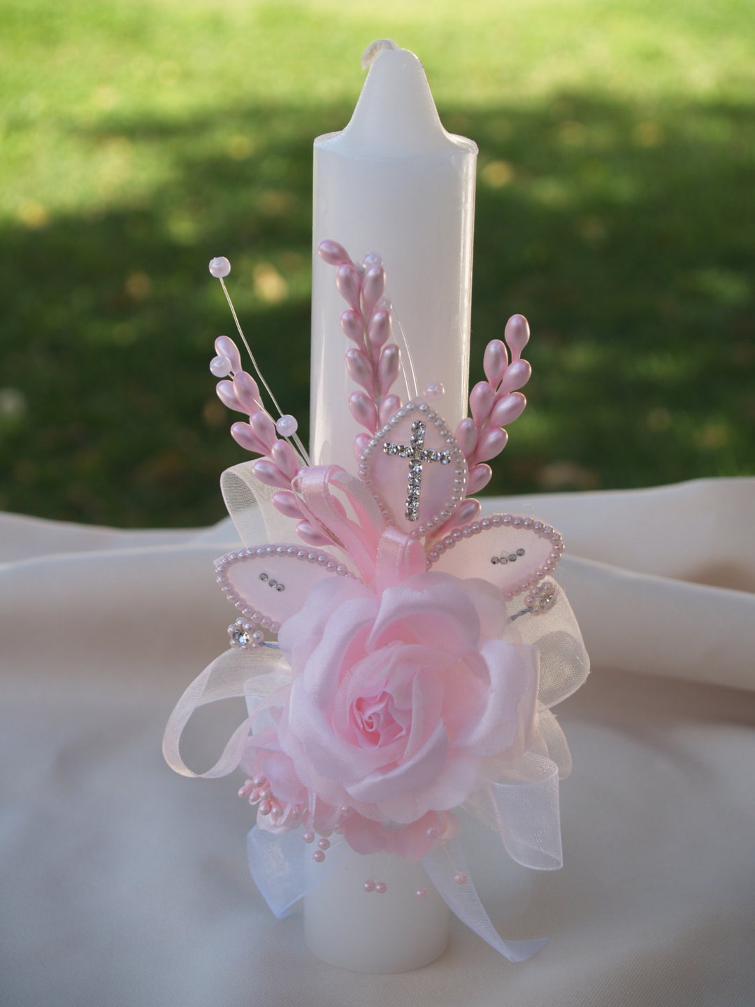 Pink Baptism Candle Beautiful Vintage Asares With Pink Flowers