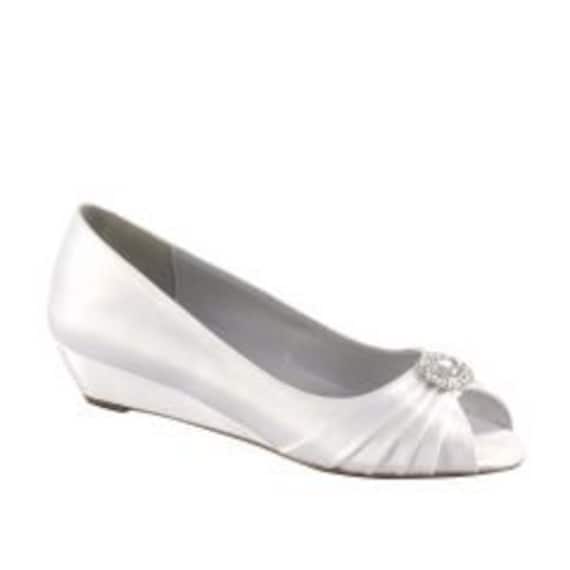 Wedge Wedding Shoes 1 Heel Colors White Diamond White Ivory and