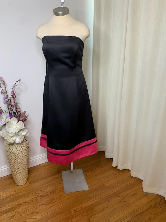 hot pink and black formal dresses Vintage Size 18 Short T Length Dress, Pink and Black Satin Combo, LBD, Includes Satin Shawl elegant black and pink gown for debut