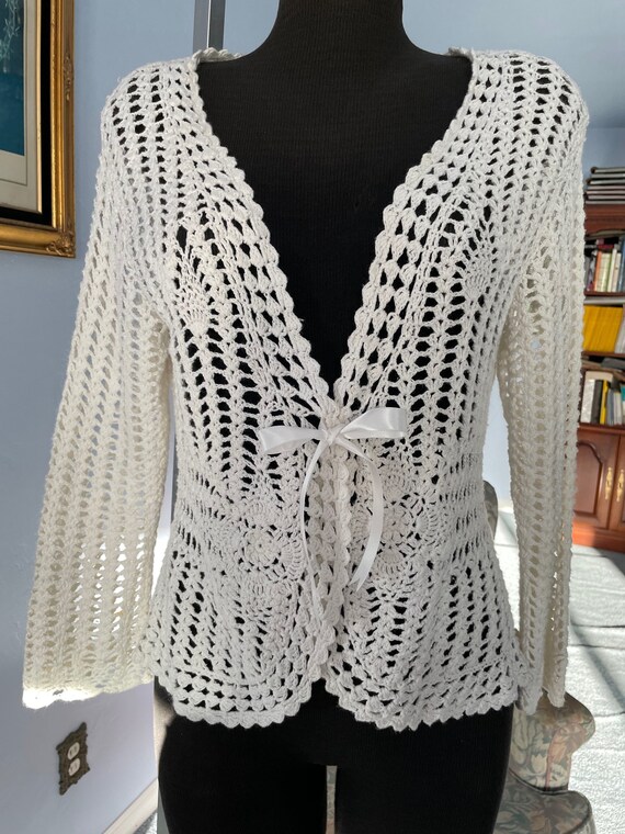 Vintage Off-White Knitted Jacket: Ramie Cotton Bl… - image 10