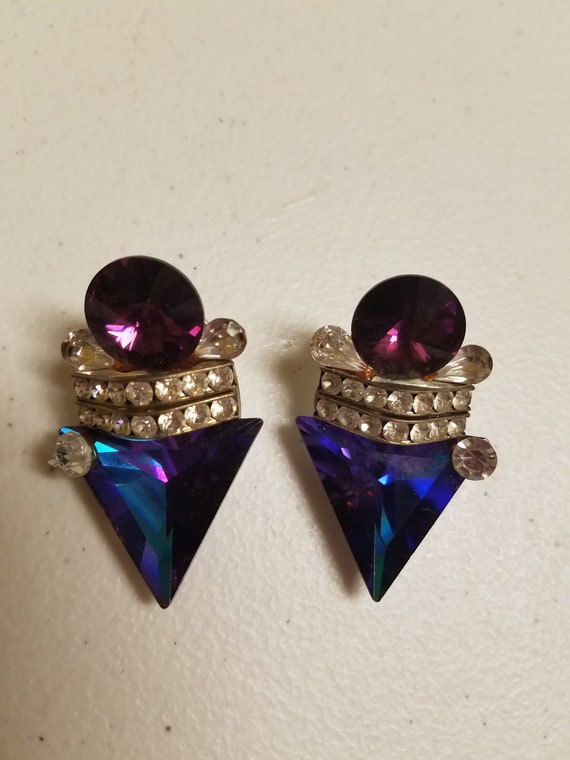 90s earrings copper tones, 90s earrings purple gl… - image 6
