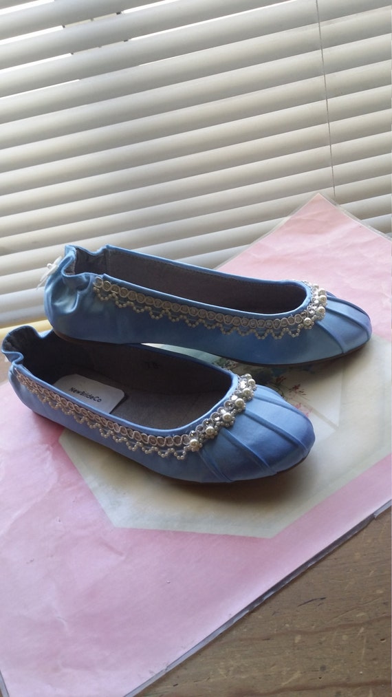 Blue Flat Shoes Fancy Blue Shoes for Wedding or Prom Satin Blue