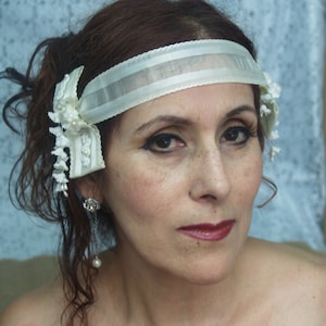 1920s Deco WEDDING Head Piece Ivory - Retro 1920s Hair Bridal headband, Great Gatsby, art novous