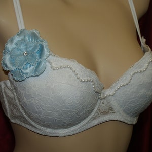 Brides Push-up Bra White lace and blue flower
