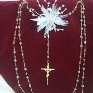 Gold Wedding Laso Crystals Traditional united Rosaries handmade adornment center, gold cross, wedding ceremony accessory