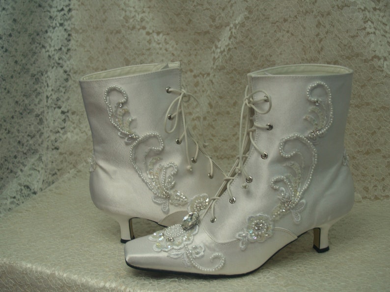 white victorian boots wedding