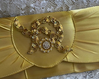 GOLD Satin Clutch purse for wedding with shoulder cord strap, Gold purse for Brides or MOB, Gold Prom clutch