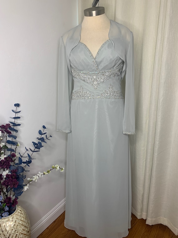 Gorgeous Ocean Gray Beaded Formal Gown Size 14 by… - image 2