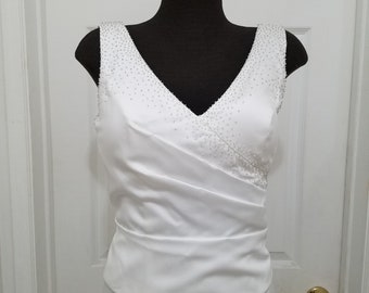 2 PIECES BRIDAL skirt and top sleeveless satin white size 8 by Forever Yours, size 8 wedding skirt and top beaded