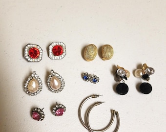 Vintage 80s Jewelry Lot of 7 Pairs of Earrings Look at All the