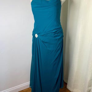 Teal Blue Chiffon Dress Tapered A-Line Size 24, Prom Dress, Pageant Formal Wear, w Stole & Purse, Old Hollywood Glamour,Flattering Hips Gown