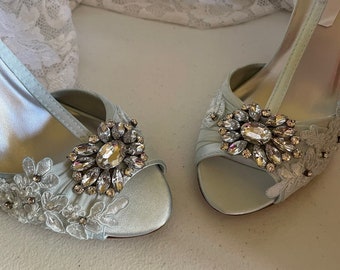 Powder Blue Wedding Shoes High heels Modern,Old Hollywood high, Blush pink high heels,Open Toe T Strap Satin Pumps 3.5",Great Gatsby shoes