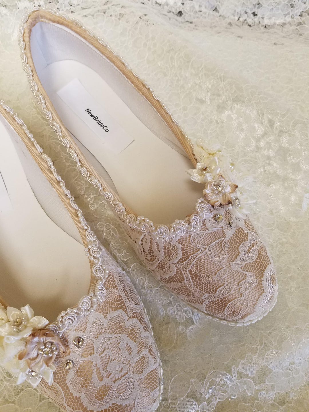 Champagne Ivory Wedding Flats Shoes Lace Vintage Modern Inspired,victorian Champagne Flat Shoes