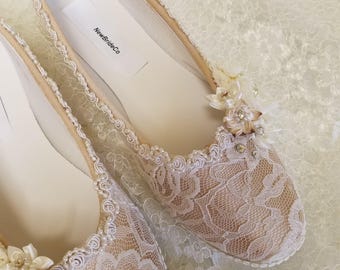 Champagne Ivory Wedding Flats Shoes Lace Vintage Modern inspired,Victorian Champagne Flat Shoes,Great Gatsby shoes,Renaissance flat shoes