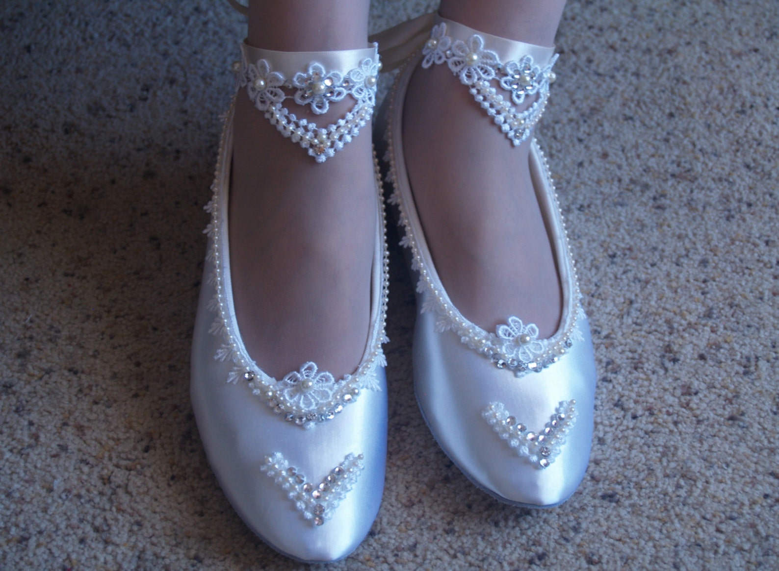 bridal victorian flats white shoes fine us lace pearls and crystals embellished,wedding flat shoes victorian, satin ballet style