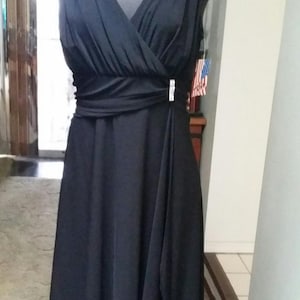 LITTLE BLACK Dress 2XL up cycled black dress, size 16 black dress fully lined great fit stretch material, Tank Style Straps, Gathered Waist