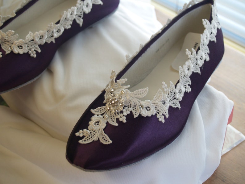 Eggplant Purple Flats Victorian Wedding Shoes Fine US Lace Etsy