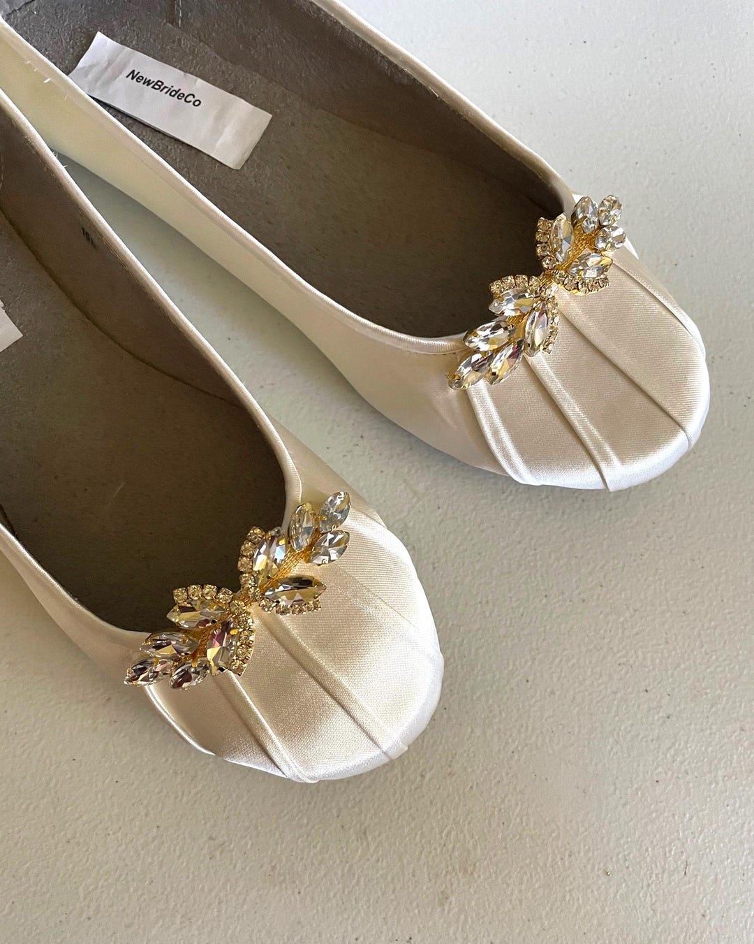 Flat Wedding Satin Shoes Silver Crystals White or Ivory,non Slip Bridal ...
