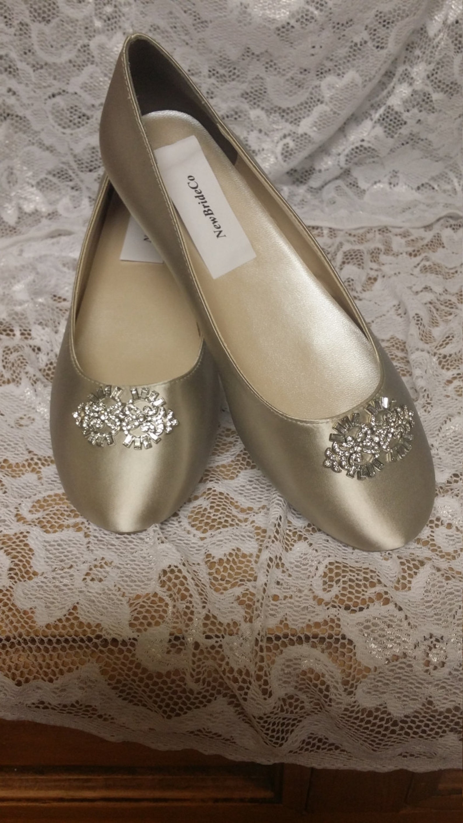 size 7 ready to ship flat shoes nude color with brooch - neutral nude color satin flats,non slip satin ballet style slipper flat
